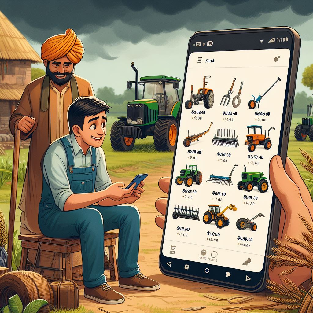 Farmer browsing equipment on Fend app